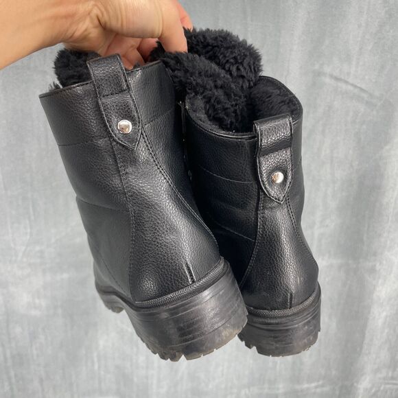 Nine West Vegan Boots Womens 8.5 Faux Fur Block Heel Black Lace Up - Picture 8 of 8